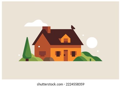 A beautiful house flat illustration made with Adobe Illustrator-Vector art illustration
