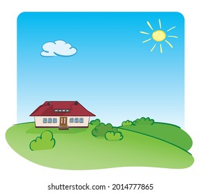 beautiful house and green summer nature - vector illustration