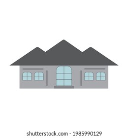 Beautiful house with light gray roof and luxurious exterior, door and windows are glass. (Vector illustration on white background.