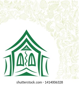 Beautiful house and nature pattern background. Vector illustration