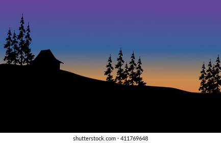 Beautiful house on the hills of silhouette at the night