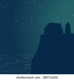 Beautiful house on the rock vector illustration 