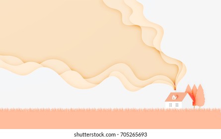 Beautiful House Paper Cut Style Background Vector Illustration