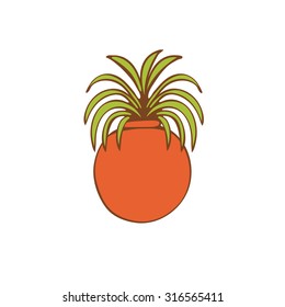 Beautiful  house plant  in round vase. vector illustration