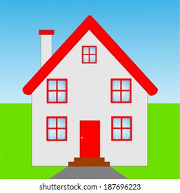 beautiful  house  with a red roof, vector illustration