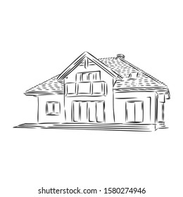 Beautiful house sketch, contour vector illustration 