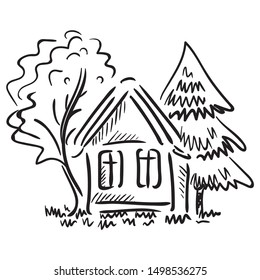 Beautiful house and trees. Sketch. Vector illustration