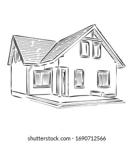 Beautiful House, Vector Sketch Illustration 