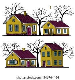 Beautiful Houses set with trees vector image.