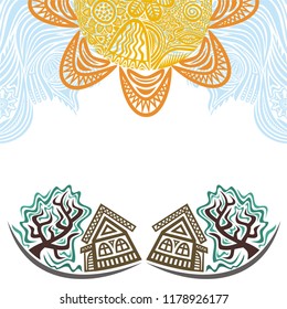 Beautiful houses and sun. Vector illustration