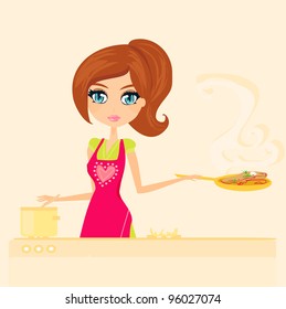 Beautiful housewife cooking