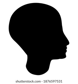 Beautiful human head in profile. Black silhouette on white background.