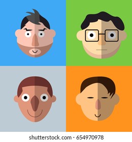 Beautiful human heads in shape and flat color. Perfect for avatar, icon and logo.