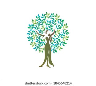Beautiful Human tree logo. Unique Tree Vector illustration with circular leaves.