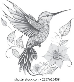 A beautiful hummingbird flying with flowers