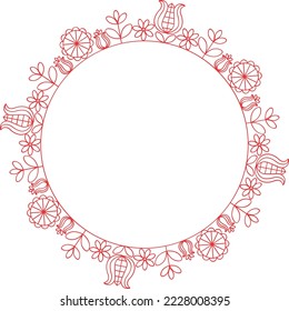 Beautiful hungarian embroidery motives in red color in circle. Vector illustration of traditional handmade art from Kalotaszeg village. Decorative flower pattern design