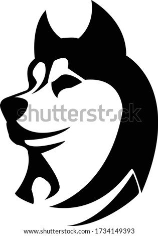 beautiful husky dog face vector art in black and white