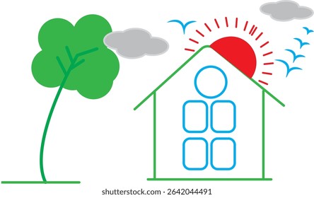 A Beautiful hut and  Nature Illustration for kids