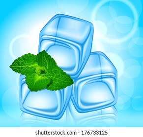 Beautiful ice with a sprig of mint