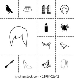 Beautiful icon. collection of 13 beautiful filled and outline icons such as dove, lipstick, mascara, bridge, hairstyle, dinosaur. editable beautiful icons for web and mobile.