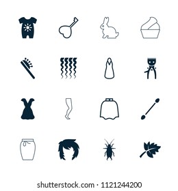 Beautiful icon. collection of 16 beautiful filled and outline icons such as beetle, baby onesie, hair brush, cotton buds, dress. editable beautiful icons for web and mobile.