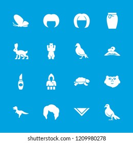 Beautiful icon. collection of 16 beautiful filled icons such as bear, dove, butterfly, woman hairstyle, woman in spa, casino girl. editable beautiful icons for web and mobile.
