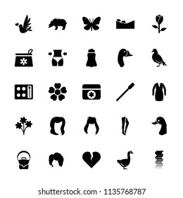 Beautiful icon. collection of 25 beautiful filled icons such as rose, dove, butterfly, nailfile, curly hair, hairstyle. editable beautiful icons for web and mobile.