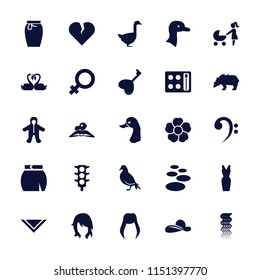 Beautiful icon. collection of 25 beautiful filled icons such as goose, dove, baby, woman hairstyle, female, curly hair. editable beautiful icons for web and mobile.