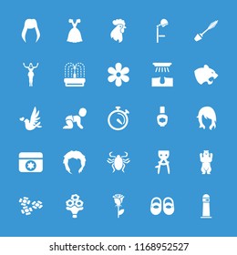 Beautiful icon. collection of 25 beautiful filled icons such as bear, panther, baby shoes, woman hairstyle, hair removal, mascara. editable beautiful icons for web and mobile.