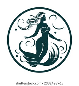 Beautiful icon design of woman silhouette. Mermaid flat icon.