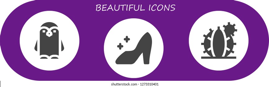  beautiful icon set. 3 filled beautiful icons. Simple modern icons about  - Penguin, Cinderella, Cactus