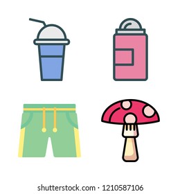 beautiful icon set. vector set about mushroom, shorts, seasoning icon and deodorant icons set.