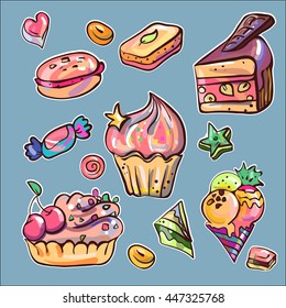 Beautiful icon with sweets and cake 