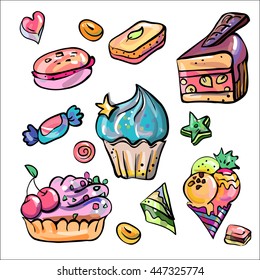 Beautiful icon with sweets and cake 