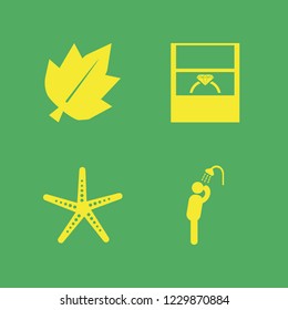 beautiful icon. beautiful vector icons set man has shower, wedding ring, starfish and leaf