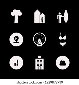 beautiful icon. beautiful vector icons set tree, snow globe, hotel location and woman underwear