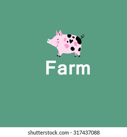 Beautiful icon vector illustration pink pig on a farm