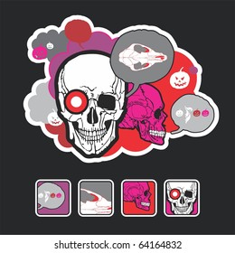 beautiful icons and composition with a skull