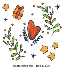 beautiful icons family isolated on white background. vector. Sticker for January and bullet journal. Merry Christmas card with a cute icons. vector illustration