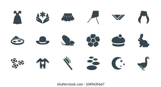 Beautiful icons. set of 18 editable filled beautiful icons: butterfly, hair brush, flower, woman hat, spa stone, dandelion, pond, rabbit, goose, baby onesie, woman hairstyle