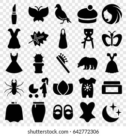 Beautiful icons set. set of 25 beautiful filled icons such as leaf, dove, bear, beetle, baby onesie, baby shoes, butterfly, woman hairstyle, cream box, hairdresser peignoir