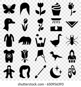 Beautiful icons set. set of 25 beautiful filled icons such as goose, bear, butterfly, beetle, baby onesie, baby, hair removal, woman hairstyle, hairstyle, cream, cotton buds