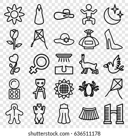 Beautiful icons set. set of 25 beautiful outline icons such as baby, bear, rabbit, beetle, sunflower, rose, bridge, female, perfume, hair removal, eyeshadow palette