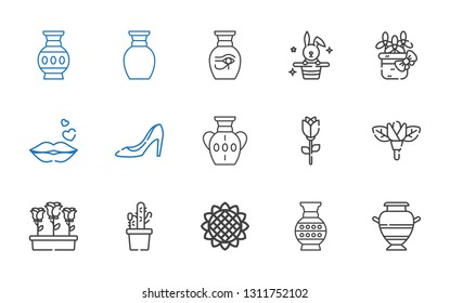 beautiful icons set. Collection of beautiful with vase, sunflower, cactus, flowers, flower, rose, high heels, kiss, rabbit. Editable and scalable beautiful icons.