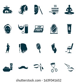 Beautiful icons set with sauna, eyebrow plucking, eyebrow product and other bath elements. Isolated vector illustration beautiful icons.