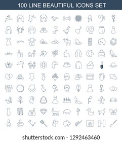 beautiful icons. Trendy 100 beautiful icons. Contain icons such as mascara, bridge, flower, hair brush, panther, wolf, nailfile, antelope, perfume. beautiful icon for web and mobile.