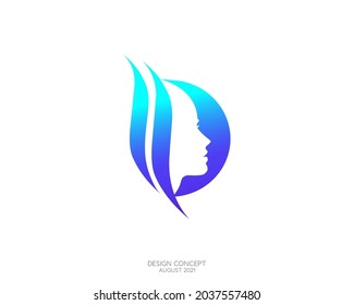 Beautiful idea silhouette of a woman head with gradient style for logo and symbol. Vector