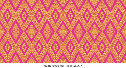 Beautiful Ikat art. The Navajo seamless colorful pattern in tribal, folk embroidery, pink Aztec geometric rhombus art ornament print.Design for carpet, wallpaper, clothing, wrapping, and fabric.