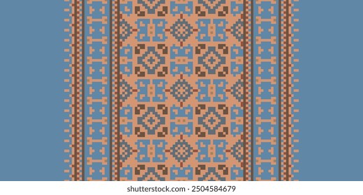 Beautiful ikat ethnic pattern. Seamless pattern in tribal, folk embroidery, and Mexican style; Abstract ethnic Aztec art. Geometric seamless pattern in tribal.