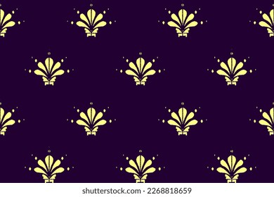 Beautiful Ikat ornament damask ethnic seamless repeat pattern. European English damask style. Design for clothing, fabric, wallpaper, texture, throw pillows, home decor, carpet, textile, background.